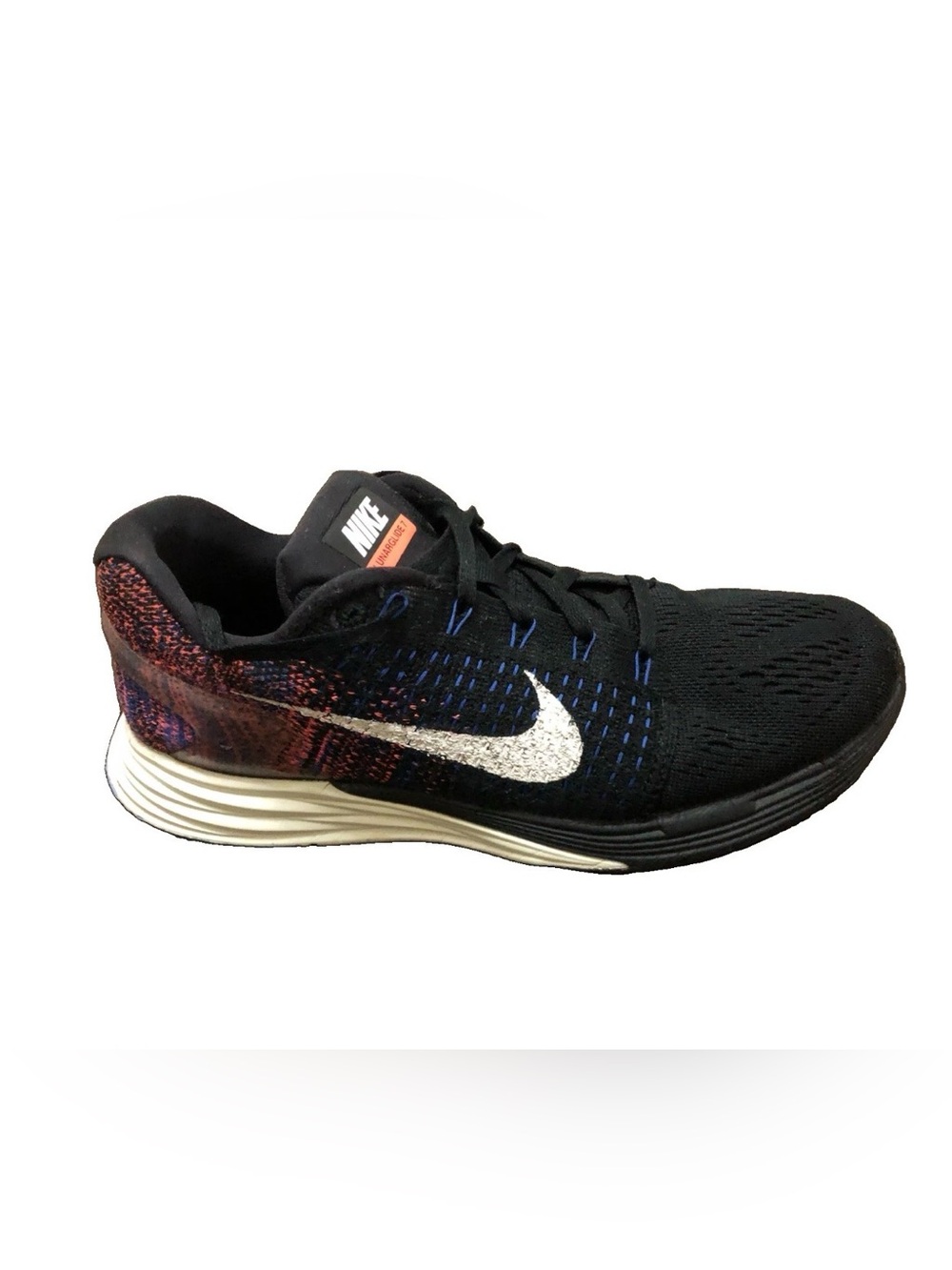 Nike Women’s Black Knit Sneaker with White Swoosh and Multicolor Heel